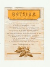 Etichetta pubblicitaria vino bianco e rosé - RETSINA - Maison CAMBAS 