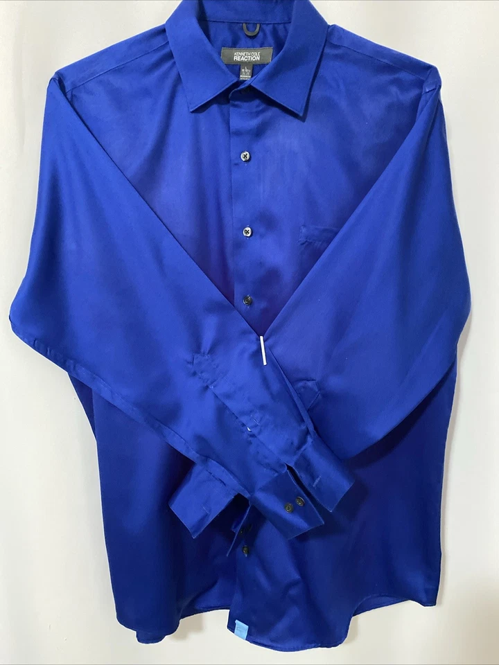 CAMISA KENNETH COLE REACTION NO IRON AZUL REAL TALLA L 16-16.5 32/33 Ajuste Regular Foto 2 de 4
