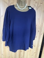 Blouse Size 16 Emreco 85% Viscose 15%linnen Navy Comfy New Longsleeve 
