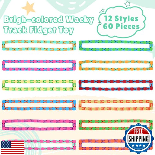 Sotiff 60 Pieces Wacky Track Fidget Toy Fidget Wacky Tracks Snap Colorful Sna - Picture 3 of 5