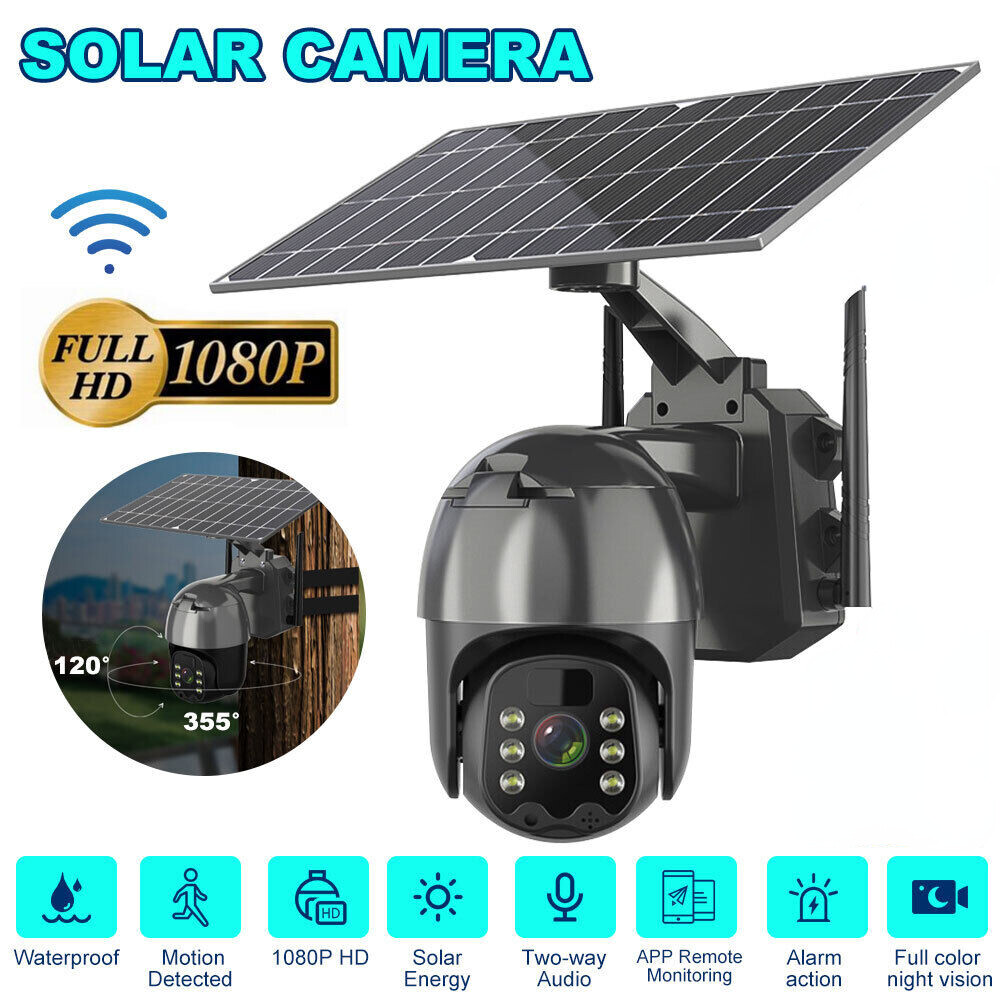Solar Battery Powered Wireless Security Camera WiFi IP Outdoor Home 2-Way Audio