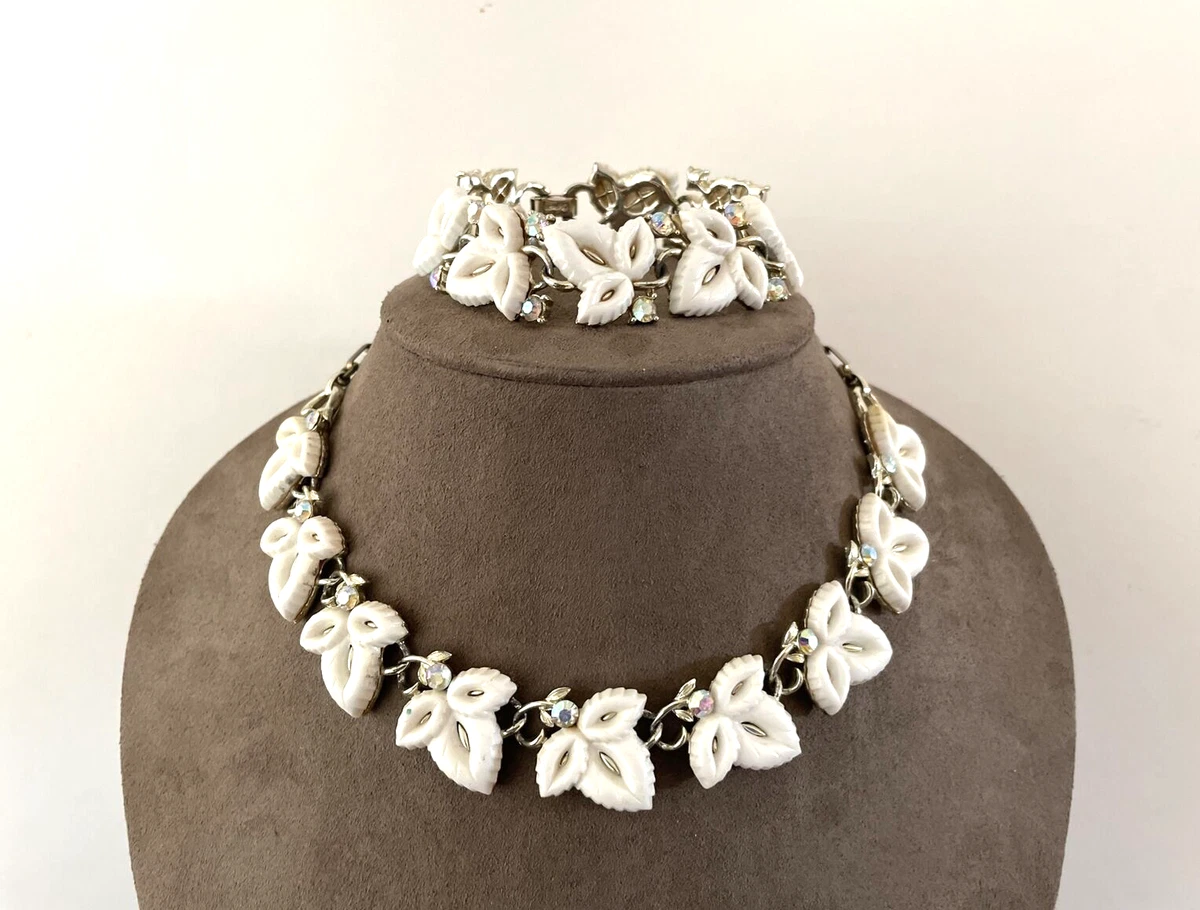 Vintage Lisner Choker Necklace Bracelet Set Silver tone Mid