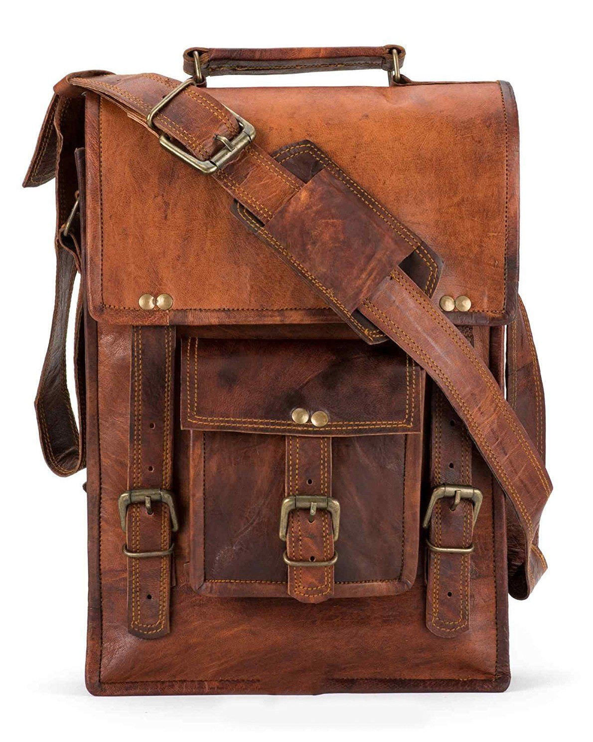 Men's Satchel High Quality Genuine Leather Messenger Shoulder Briefcase Real Bag