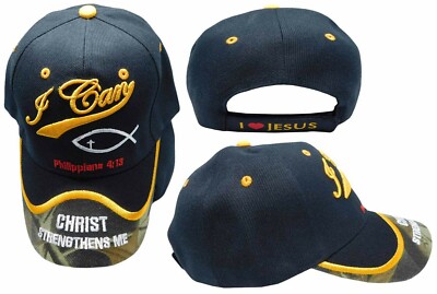 I Can Christ Strengthens Me Philippians 4:13 Black Embroidered Cap CAP840A Hat