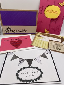 Lot of 5 Handmade Greeting Cards- 2 Bday, Valentines, Miss You, Anniversary-READ