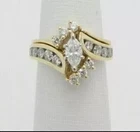 3CT 14K Yellow Gold Plated Marquise Lab-Created Diamond Wedding Band Ring Set