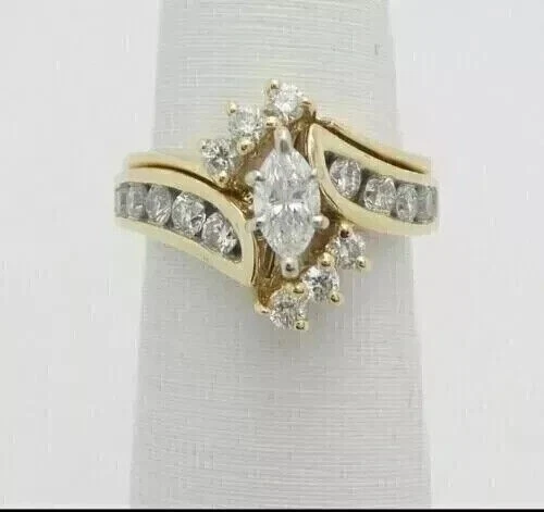 3CT 14K Yellow Gold Plated Marquise Lab-Created Diamond Wedding Band Ring Set