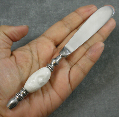 Chrome Plated Steel Silver Plated Rondelle White Porcelain Beaded Butter Knife