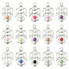 60Pcs Acrylic Pendants Angel Charms with Antique Silver Alloy Wings for Jewelry