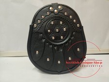 Scottish Handmade Black Leather Kilt Sporran Real Leather Sporran Chain Strap