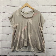 GRADE and GATHER Top Womens Medium Leaf Print Pullover Short Sleeve Multicolor