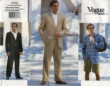 Vogue 1753 THREE PIECE SUIT Jacket, Vest, Shorts & Pants Sz 38-42 UNCUT Pattern