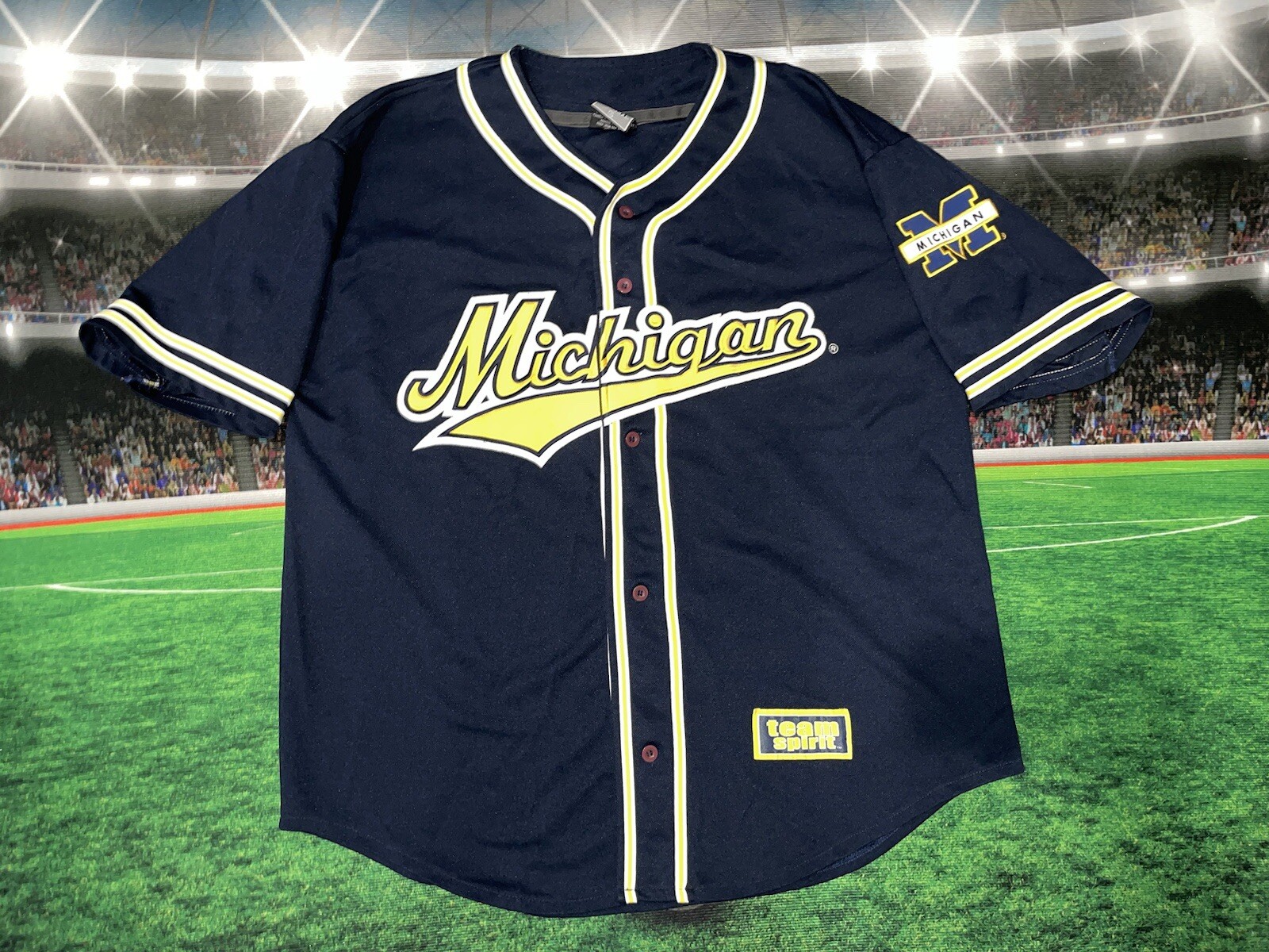 Vintage Michigan Wolverines Team Spirit Baseball Jersey Sz XL Preowned
