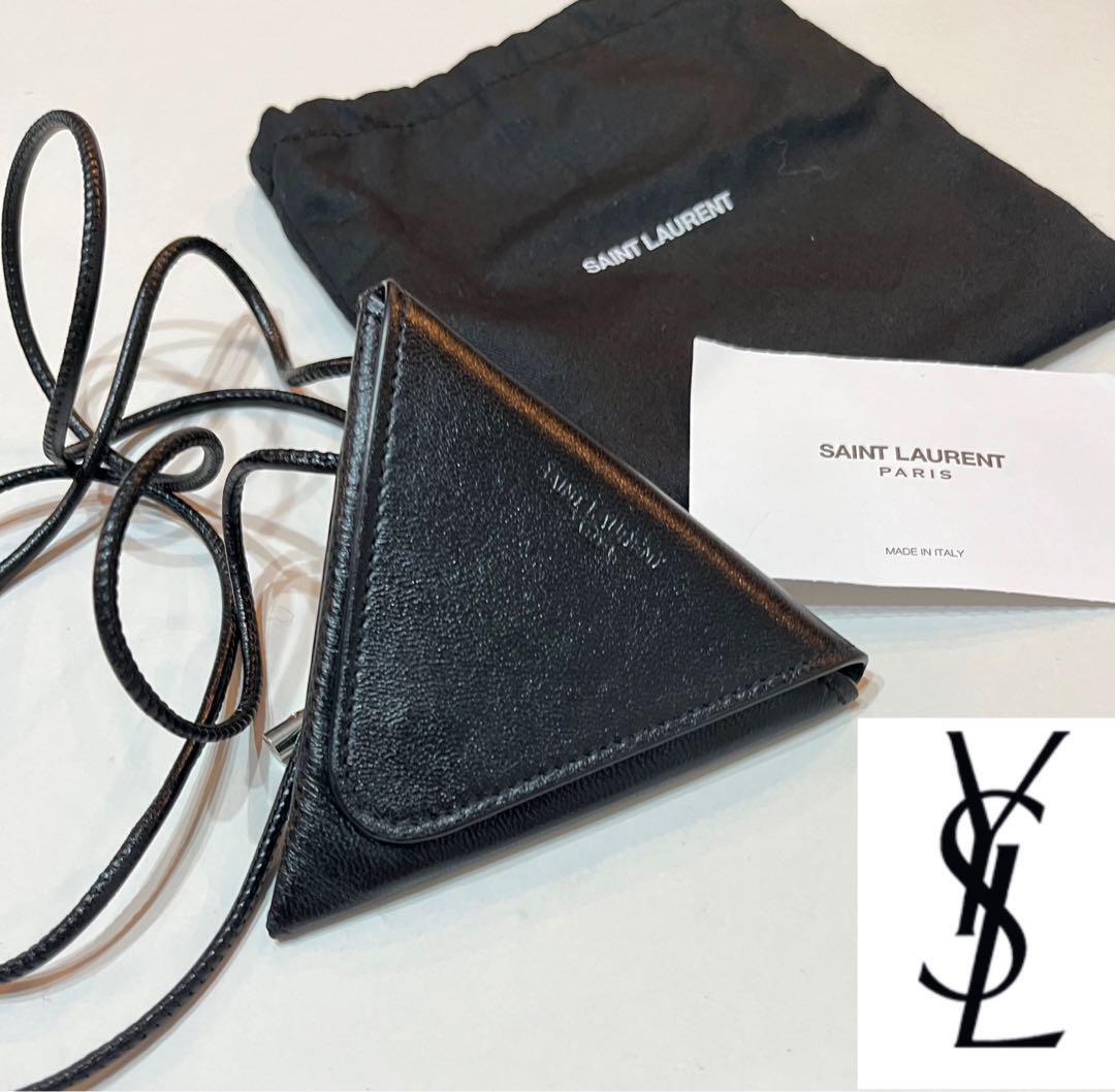 Saint Laurent Coin Necklace Case Triangular Black Leather