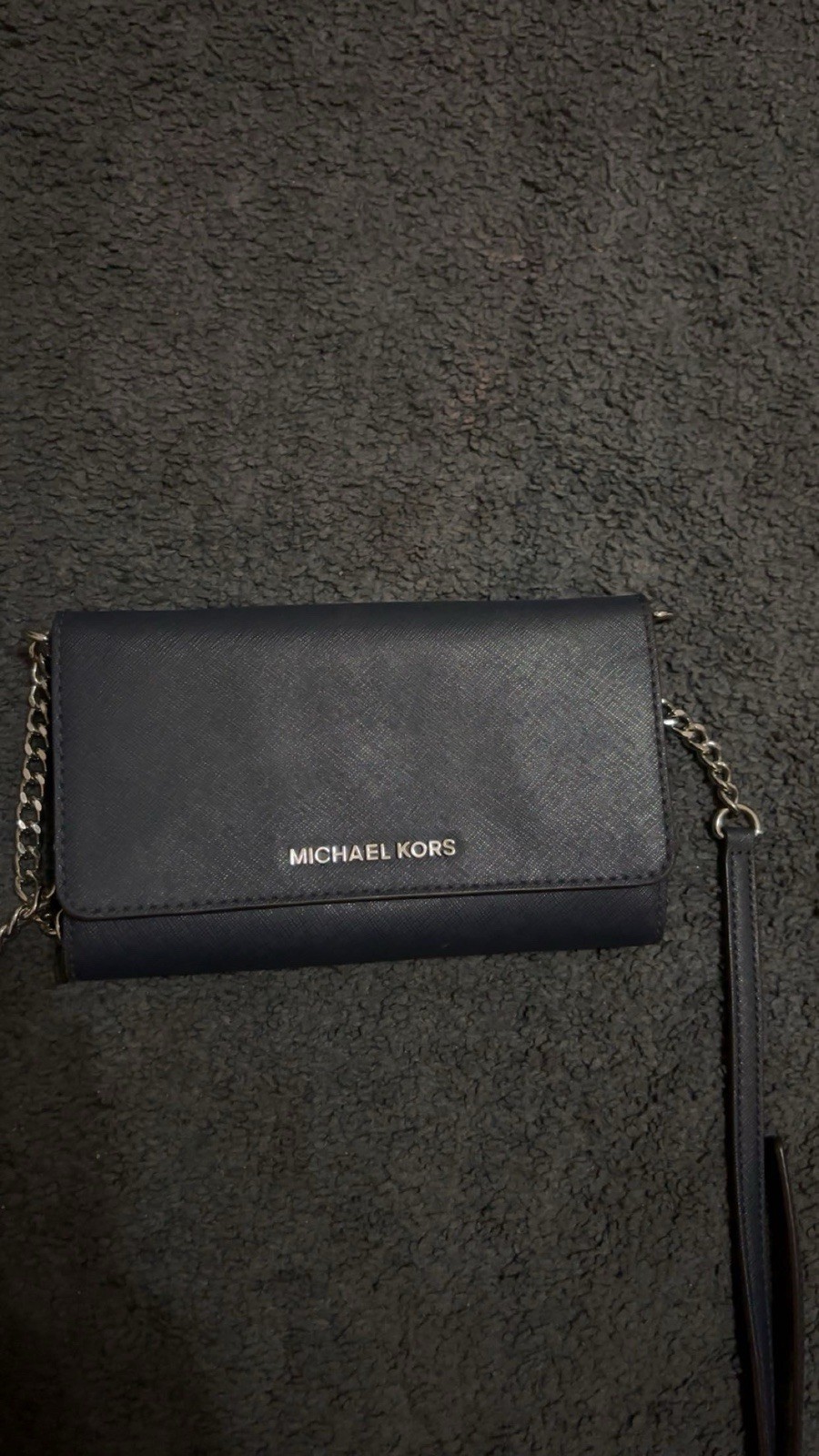 Michael Kors Navy Chain Accent Crossbody Bag Adjustable Strap Snap Closure