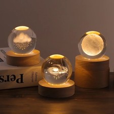 3D Stitch Crystal Ball LED Galaxy Moon Glass Globe Desk Night Light Decor