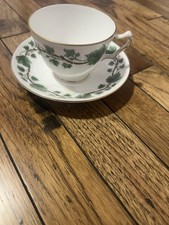 Crown Staffordshire Fine Bone China Tea Cup Saucer White Green Floral Design