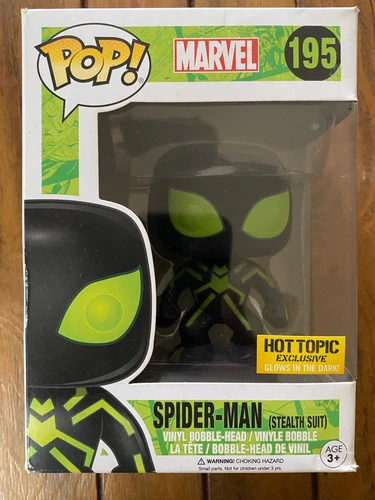 Funko Pop- Spider-Man-Stealth Suit #195 (Marvel) Exclusive Glow-In-Dark