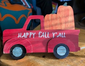 Happy FALL DECOR Truck Pumpkin Farm Red