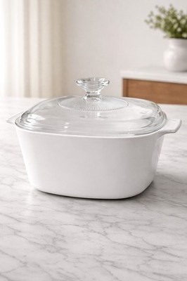 Vintage CorningWare A-3-B 3 Qt Casserole Dish White w Pyrex A9C Lid Made In USA