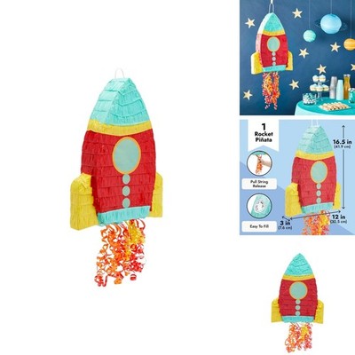 BLUE PANDA Rocket Ship Pull String Pinata - 16.5 x 12.5 x 3 In, Red