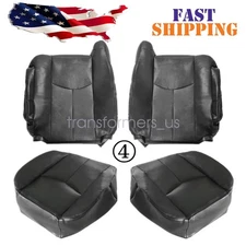 Front Bottom & Back Leather Seat Cover Dark Gray For 2003-06 Chevy Silverado
