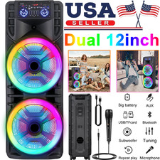 8000W Dual 12" Woofer Portable Bluetooth Speaker Heavy Bass Karaoke FM Party Mic