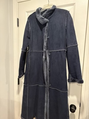 Centigrade Women's Smll Faux Suede Shearling Long Coat Wine Burgundy