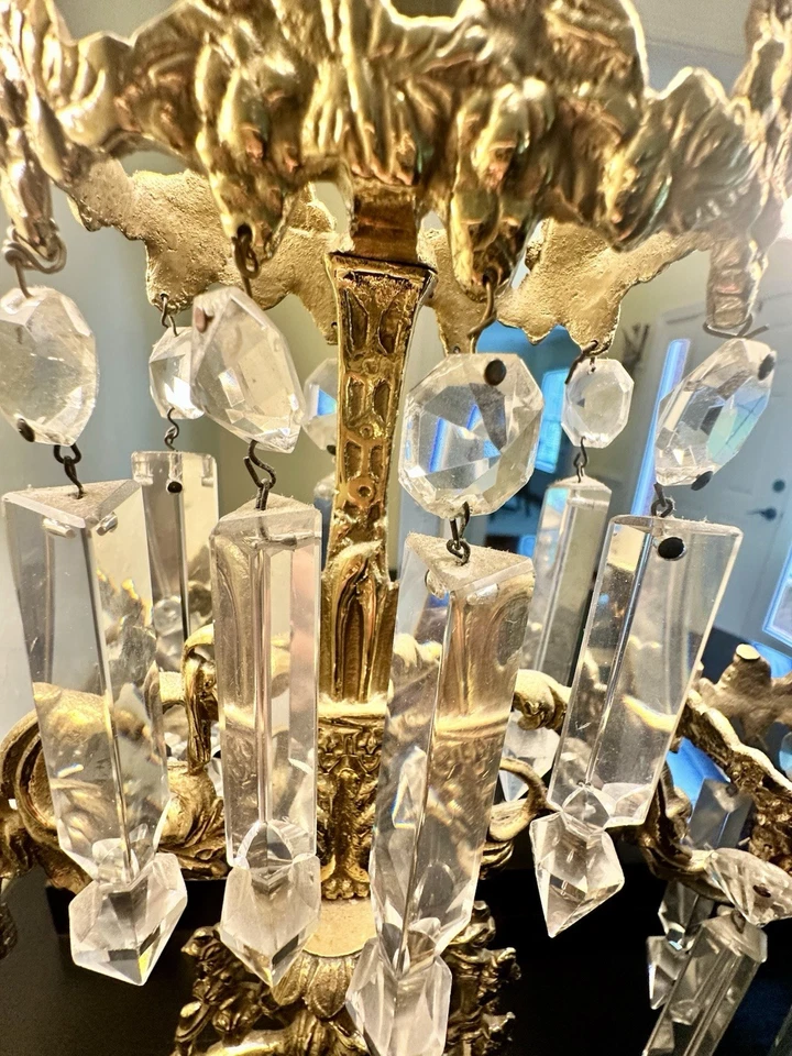 Antigua Lámpara Candelara Victoriana Latón Cristal Mármol Base c1850 RARA Ornamentada  Foto 3 de 4