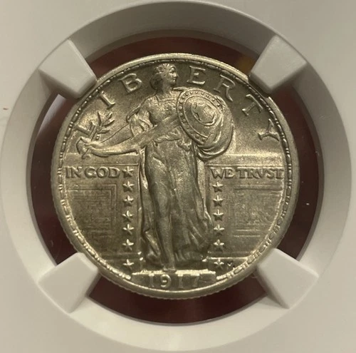 1917 P Type 2 Standing Liberty Quarter T2 25c AU58 FH Full Head