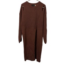 Mustard Seed Sweater Dress Brown Womens Medium High Slit Knit Cozy Boho Chic NWT