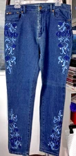DG2 Diane Gilman Size 12 SHADES OF BLUE EMBROIDERED DENIM JEANS #AG03