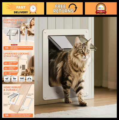 Thin Cat Door for Exterior, 4-Way Lock Pet Door for Cats Up to 25 lbs, Weatherpr