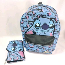 Bioworld Disney Stitch Blue Mini Backpack Purse and Matching Wallet Set RARE