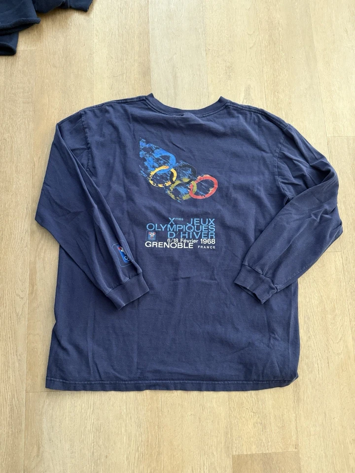 复古阿迪达斯 1968 年奥运会长袖 T 恤男式 L 码蓝色 — 第 2/4 张图片