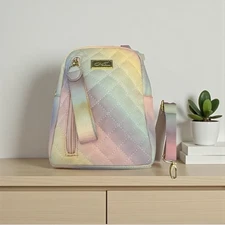 Chic Crossbody Bag Pastel Rainbow Quilted Mini Backpack Stylish Betsey Johnson