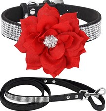 Pimaodog Bling Rhinestone Soft Suede Leather Dog Collar  Leash Set - All Sizes