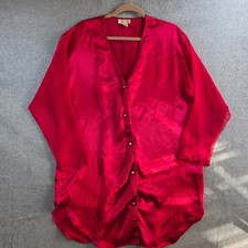 Victoria's Secret Sleep Shirt Women M/L Red Vintage Gold Label Pearl Satin