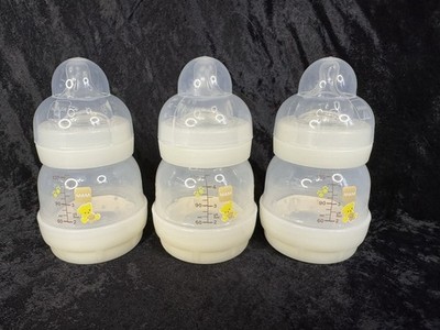  MAM Anti Colic White Bear 4.5 oz Baby Bottles/Rings/Nipples/Covers - Lot of 3