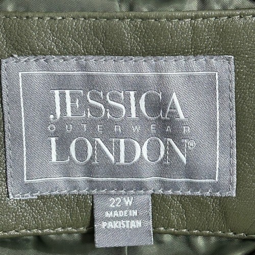 Jessica Outerwear London Olive Green Leather Jacket Women's Size 22W - Picture 3 of 5