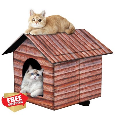 H HONG RI SHENG Outdoor Cat House Medium Redwood