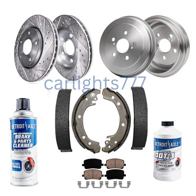 Front Drilled Brakes Rotors Pads Rear Drums Shoes for 2003-2008 Toyota Corolla