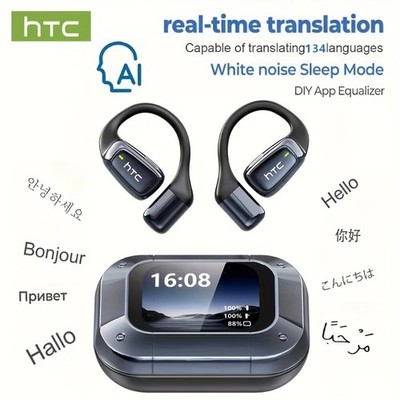 HTC NE25 AI Translator Wireless Earbuds   Bluetooth 5.3 Touch Screen Headphones