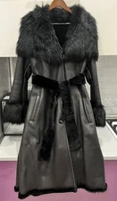 Luxurious Black Shearling Coat with Full Toscana Fur Collar
