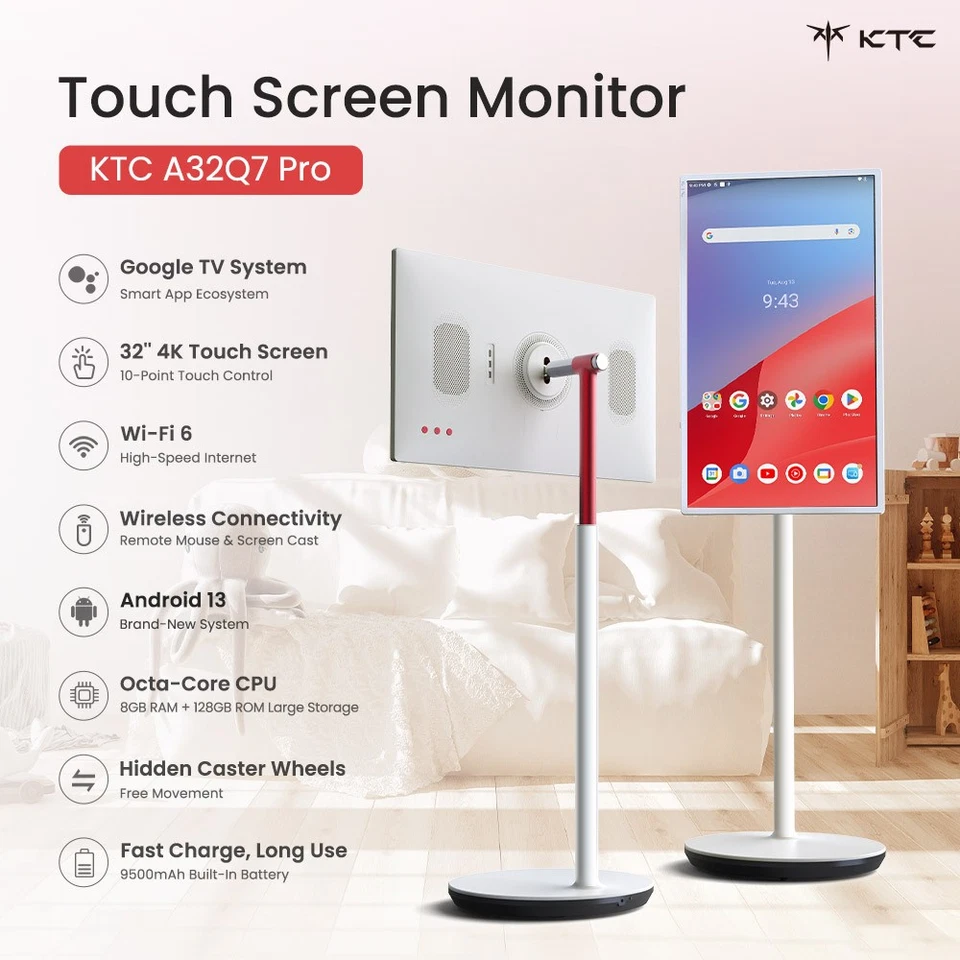 KTC A32Q7 Pro Mobile Monitor, 32'' 4K Ultra HD Eye-Friendly Touchscreen,8GB RAM - Image 2 of 4