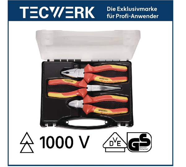 Tecwerk Zangensatz 3Tlg Vde Isoliert Bis 1000 V Kopf Verchromt Kunststoffkoffer-image