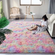 DweIke Rainbow Rugs for Living Room, Soft Fluffy Colorful Rugs for Girls Room,