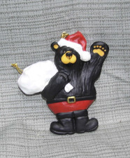 Jeff Fleming Bearfoots Ornament Black Bear with Toy Sack flat ornament L K