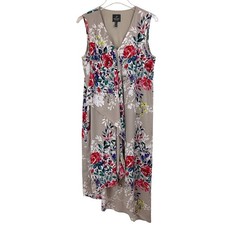 Adrianna Papell Floral Print Asymmetrical Sleeveless V Neck Midi Dress Women 12