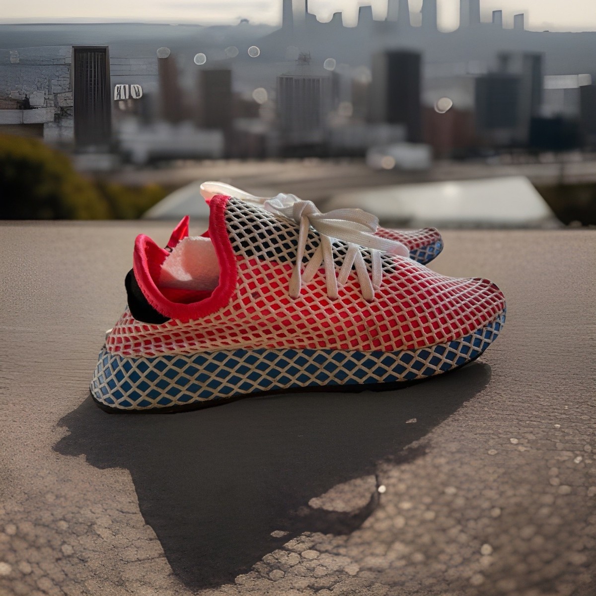 ADIDAS Deerupt Runner 2018 Mesh Sneakers with Blue and Red Accents Size 8 Men\'s Adidas Deerupt Mens Size ADIDAS Deerupt Runner 2018 Mesh  main image 2